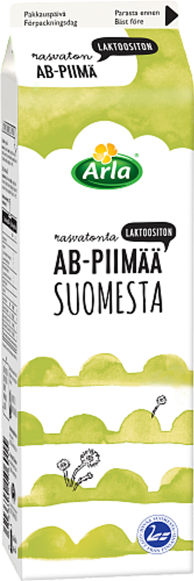 Laktoositonta rasvatonta AB-piimää Suomesta