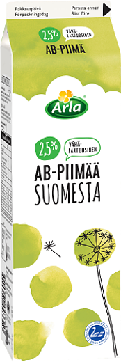Vähälaktoosista AB-piimää 2,5 % Suomesta