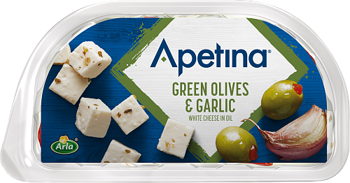 Apetina® Snack vihreät oliivit ja valkosipuli 100 g