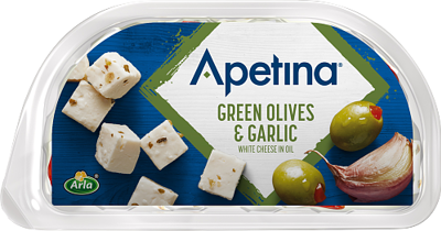 Snack vihreät oliivit ja valkosipuli