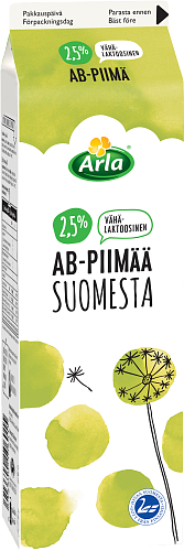Arla® Vähälaktoosista AB-piimää 2,5 % Suomesta 1 l