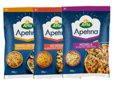 Arla Apetina® Raastettu Mozzarella ja Cheddar