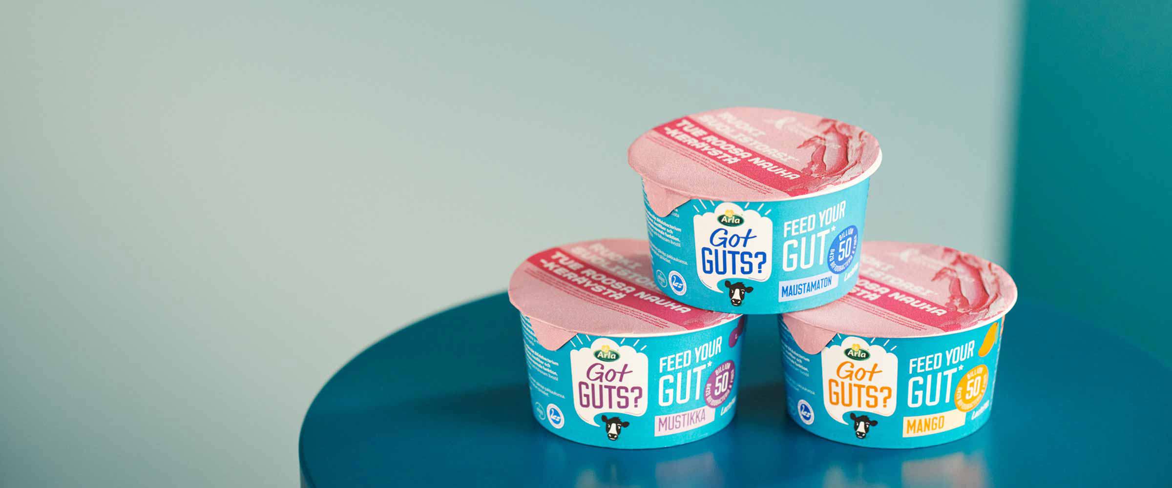 Arla GOT GUTS? -jogurtit verhoutuvat vaaleanpunaiseen
